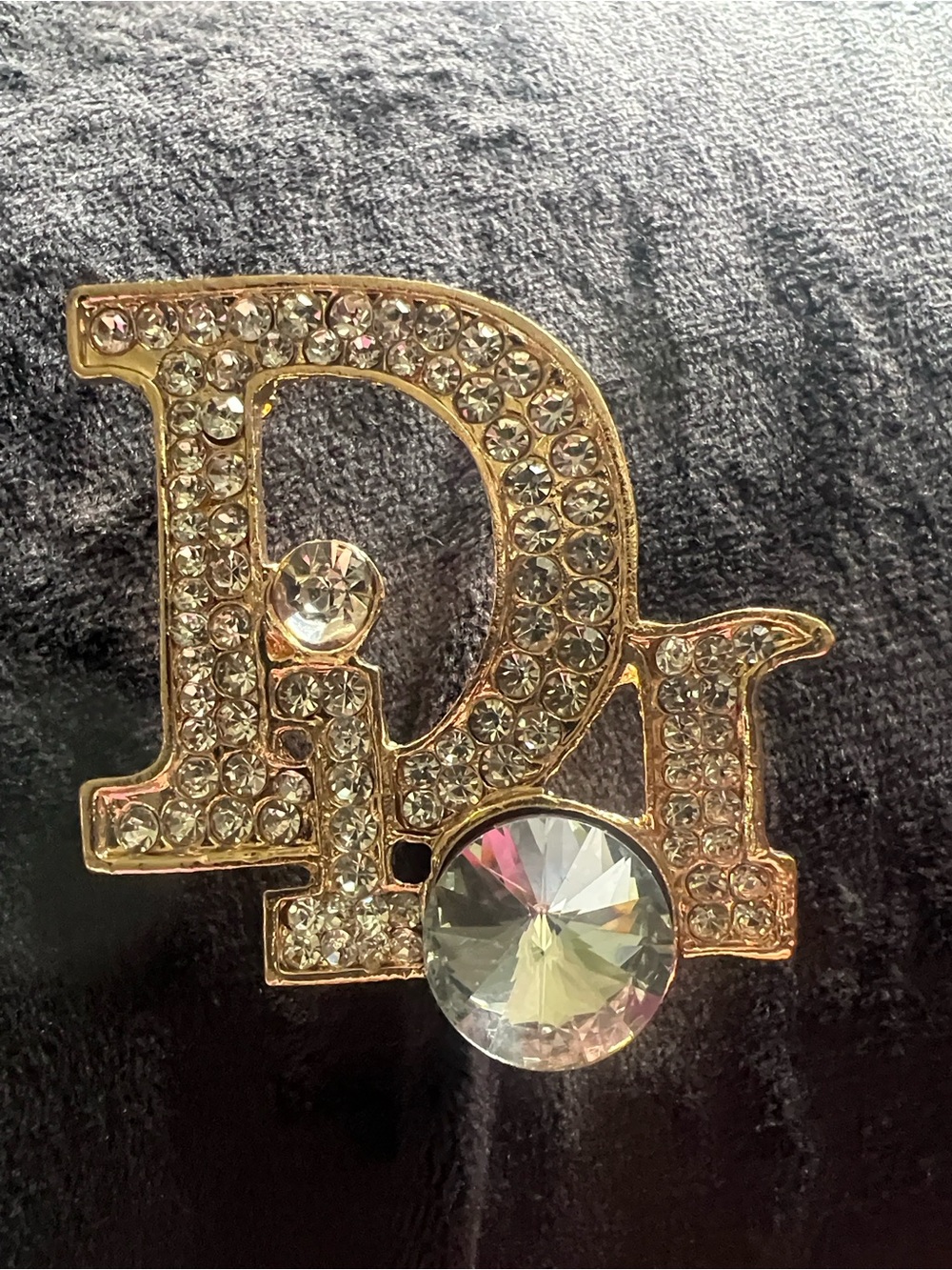 Dior Gold-tone Crystal 'Di' Logo Brooch with Clear Rhinestones - Picture 3 of 7